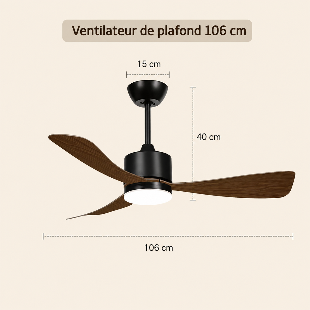 Pria | Ventilateur de plafond avec éclairage LED 106 cm