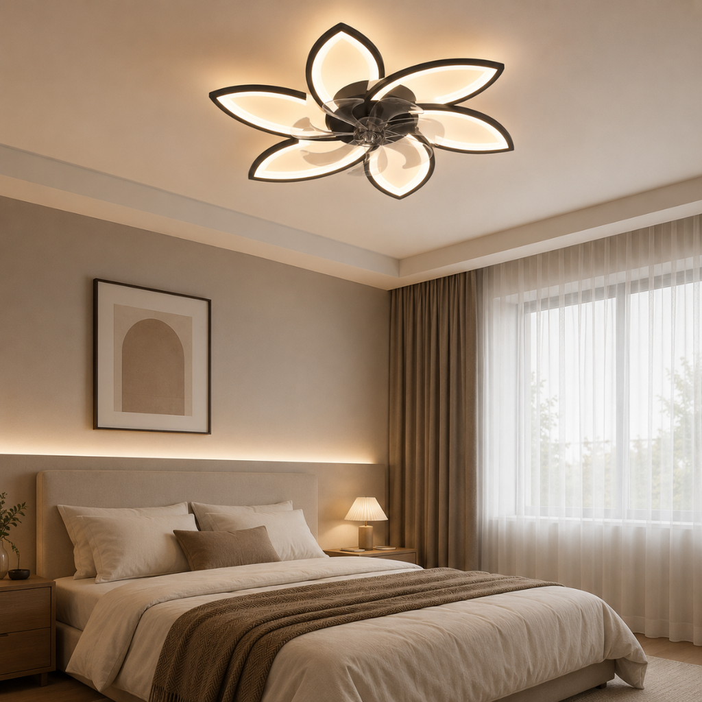 Florae | Ventilateur de Plafond LED Fleur 78cm Silencieux Réversible