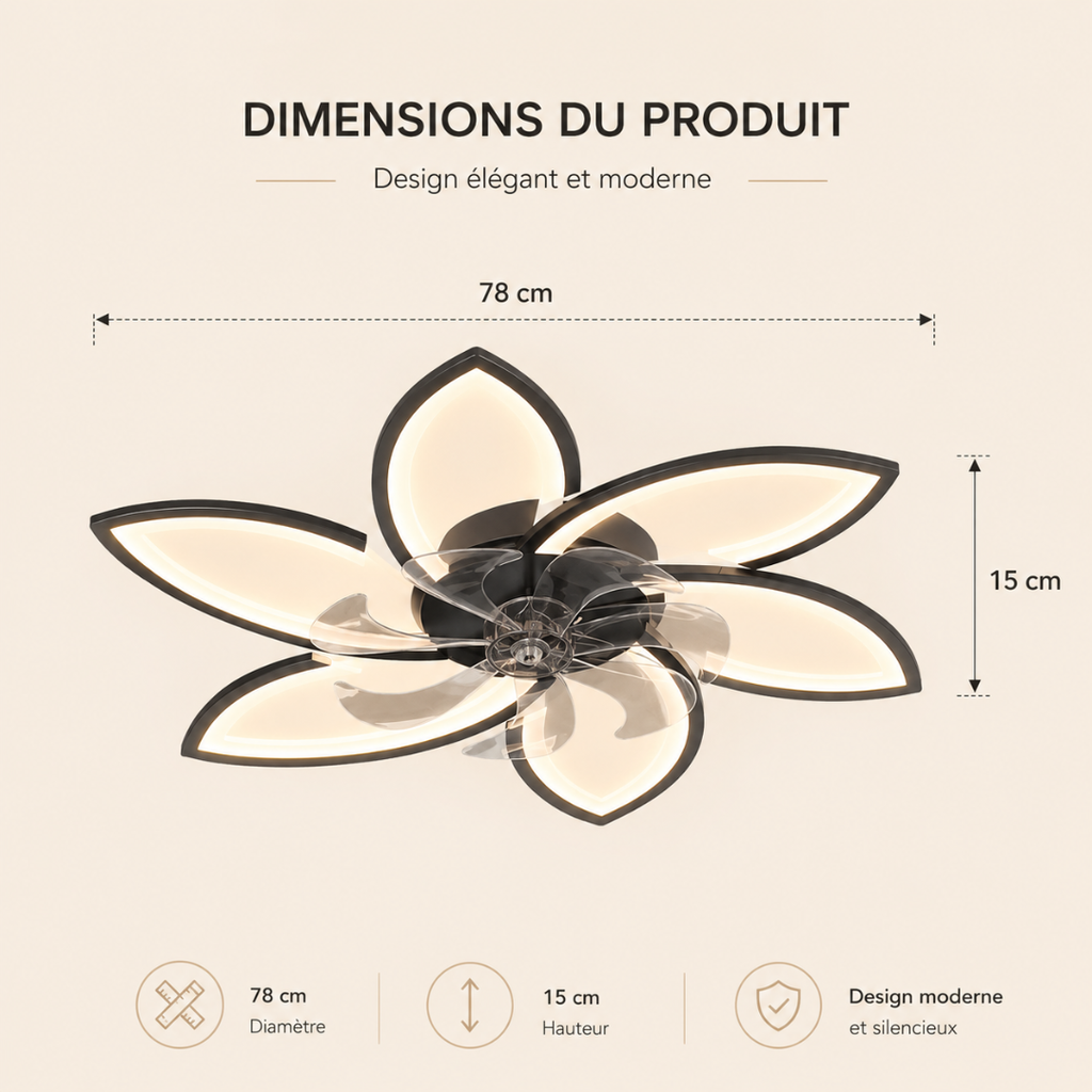 Florae | Ventilateur de Plafond LED Fleur 78cm Silencieux Réversible