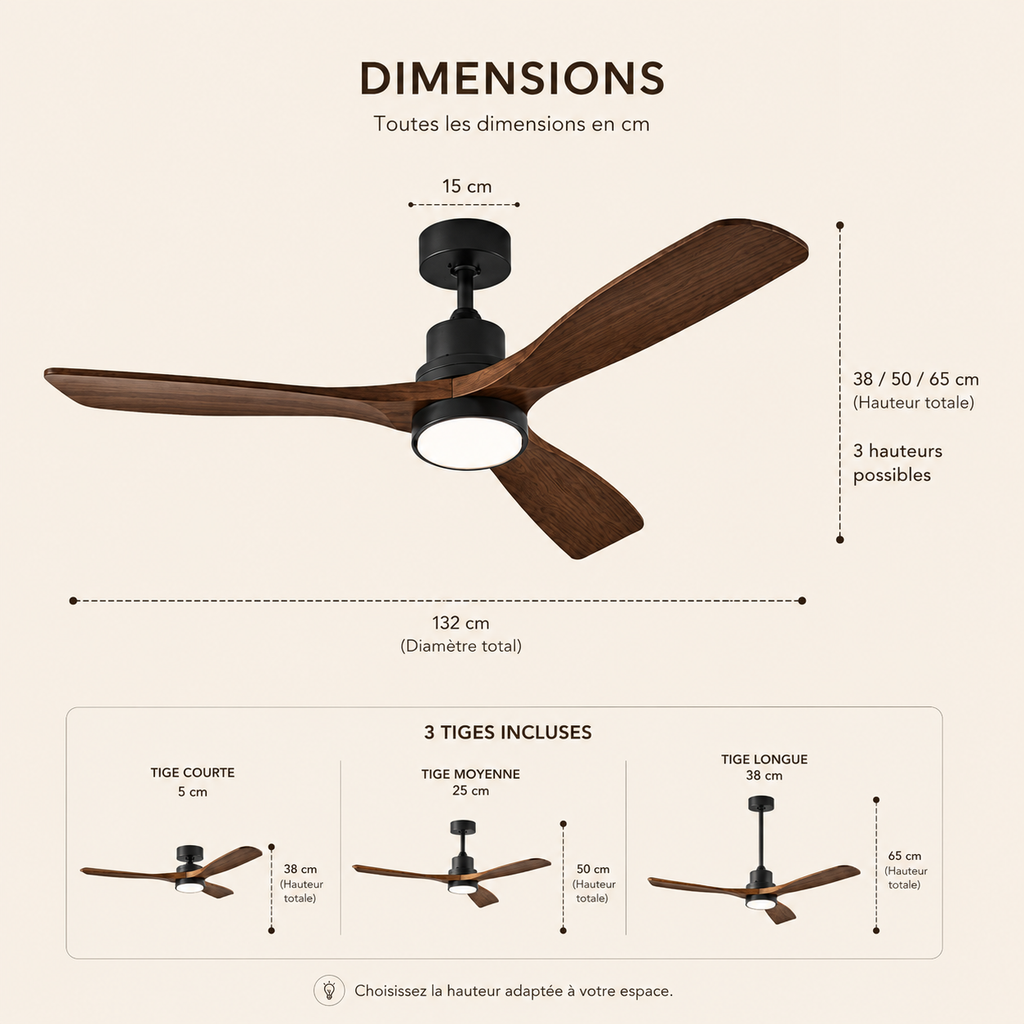 Cypria | Ventilateur de plafond avec éclairage LED 132 cm